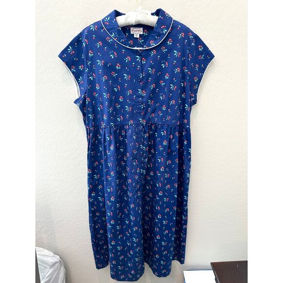LANZ OF SALZBURG  Blue Cherry Print Cotton Dress Cottagecore Retro Style | XL - Picture 1 of 8